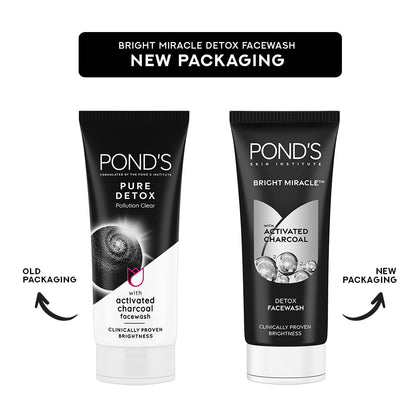 POND'S Pure Detox Face Wash 200 g|| Daily Exfoliating & Brightening Cleanser|| Deep Cleans Oily Skin - With Activated Charcoal for Fresh|| Glowing Skin