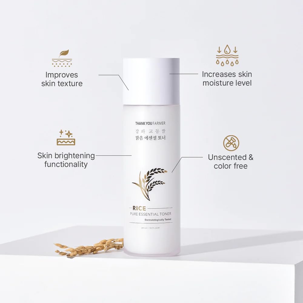 THANKYOU FARMER Pure Essential Rice Toner (200ml) | Korean Hydrating Rice Water Toner with Niacinamide & Ceramide | Brightening, Smooth Skin Texture & Daily Moisture Booster | Lightweight Refreshing Face Toner