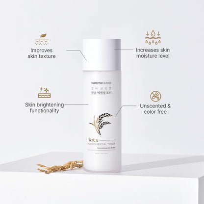 THANKYOU FARMER Pure Essential Rice Toner (200ml) | Korean Hydrating Rice Water Toner with Niacinamide & Ceramide | Brightening, Smooth Skin Texture & Daily Moisture Booster | Lightweight Refreshing Face Toner