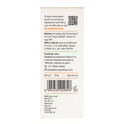 Plum 15% Vitamin C Serum for Glowing Skin | for Oily, Dry & Combination Skin | Reduce Pigmentation & Dark Spot |with Mandarin | Non-Irritating, Hydrating & Soothing | Face Serum for Men & Women | 10ml