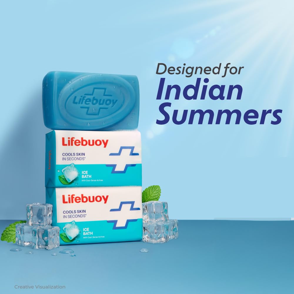 LIFEBUOY Ice Bath Soap Combo Pack of 5, 125g each, for Rapid Heat Relief, with Menthol and Cool Sense Actives, Refreshing Fragrance, Designed for Indian Summer, for Men and Women