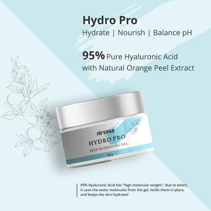 Nirvasa Hydro Pro Skin Hydrating Gel with 95% Pure Hyaluronic Acid & Orange Peel Extract | Reduces Wrinkles & Improves Natural Radiance | 72 Hour Cover, Non-Sticky & For All Skin Types | 50g