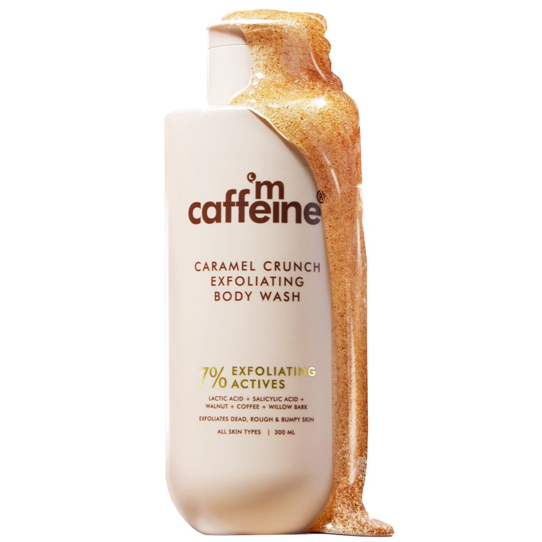 Caffeine Caramel Crunch Exfoliating Body Wash bottle on a white background