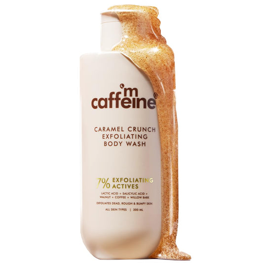 Caffeine Caramel Crunch Exfoliating Body Wash bottle on a white background