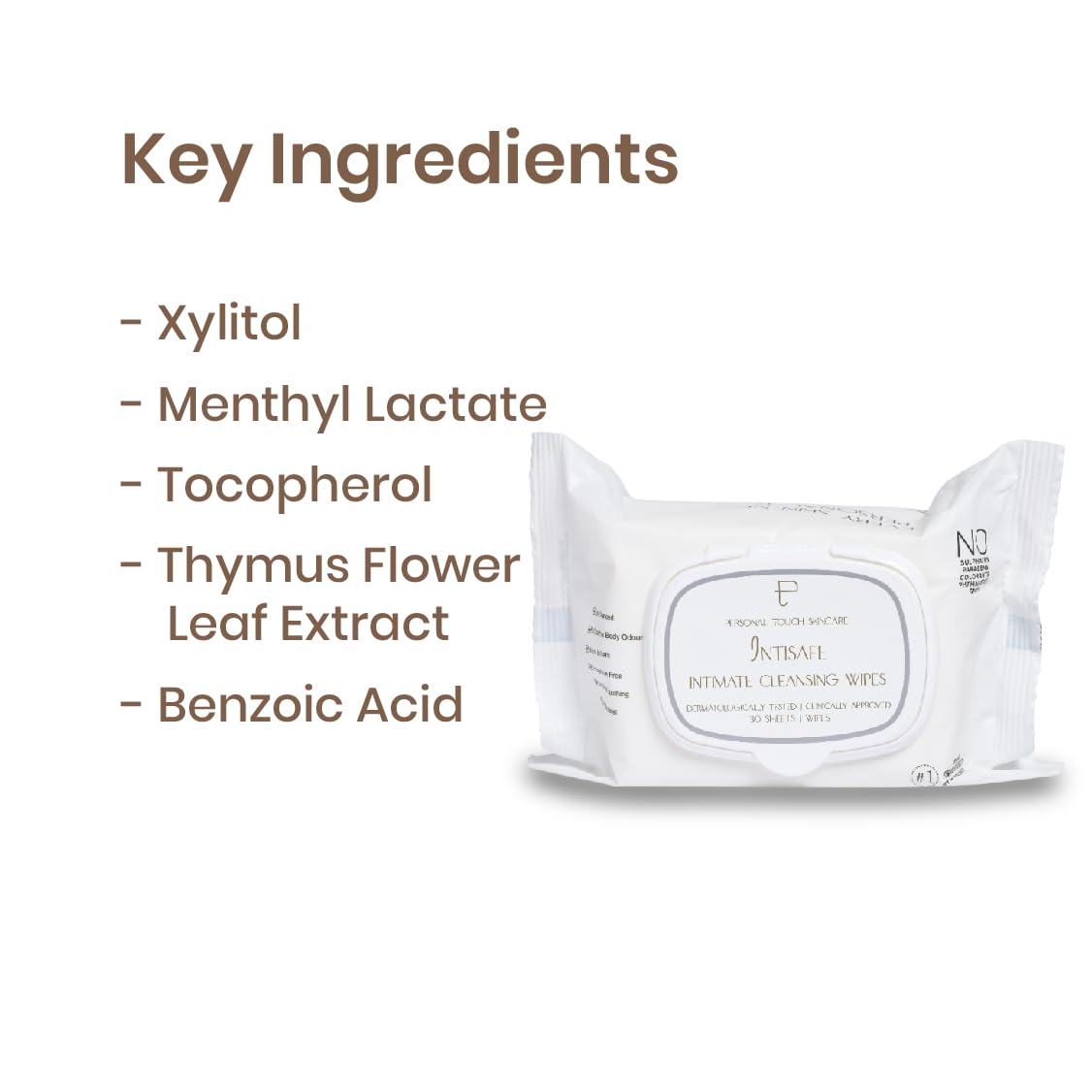 Personal Touch Intisafe Intimate Hygiene Wipes | Fragrance-Free, pH Balanced with Lactic Acid | Gentle Cleansing for Intimate Area | With Calendula, Zinc & Thyme | 30 Sheets