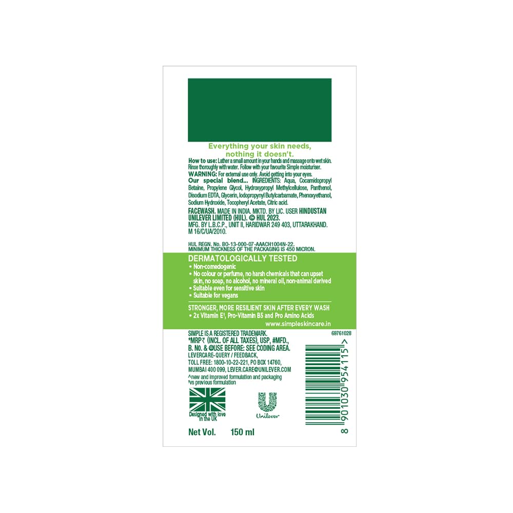 Simple Kind To Skin Refreshing Facial Wash 150 ml | 100% Soap-Free Facewash that doesn't dry out your skin| For All Skin Types