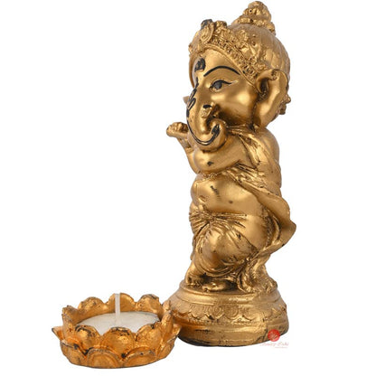 Golden Lord Ganesh Idol Figurine/Showpiece/Sculpture For Car Dashboard/Pooja Room/Table Decoration/Office Decors|Vinayaka Little Ganpati Aesthetic Lucky Gift For Diwali Birthday Festival