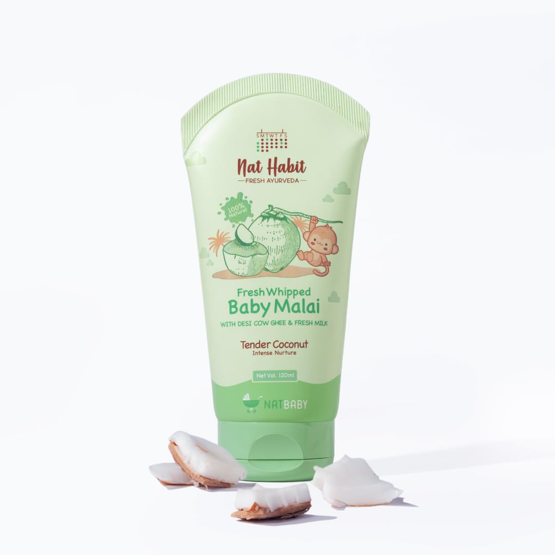 Nat Habit Tender Coconut Baby Malai for Intense Nurture, Moisturizer for Deep Nourishment & Skin Barrier Protection | 100% Natural, Chemical-Free Baby Cream | 120ml
