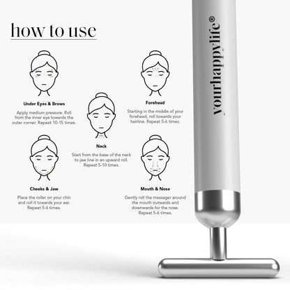 YourHappyLife Sculpt Face Roller T-Shaped electric (Battery Operated) Dermateq Silver Coated | Anti Wrinkle Massager for Forehead, Eye, Neck & Collar Bone (Silver Colour) | Skin Elasticity, De-Puff.