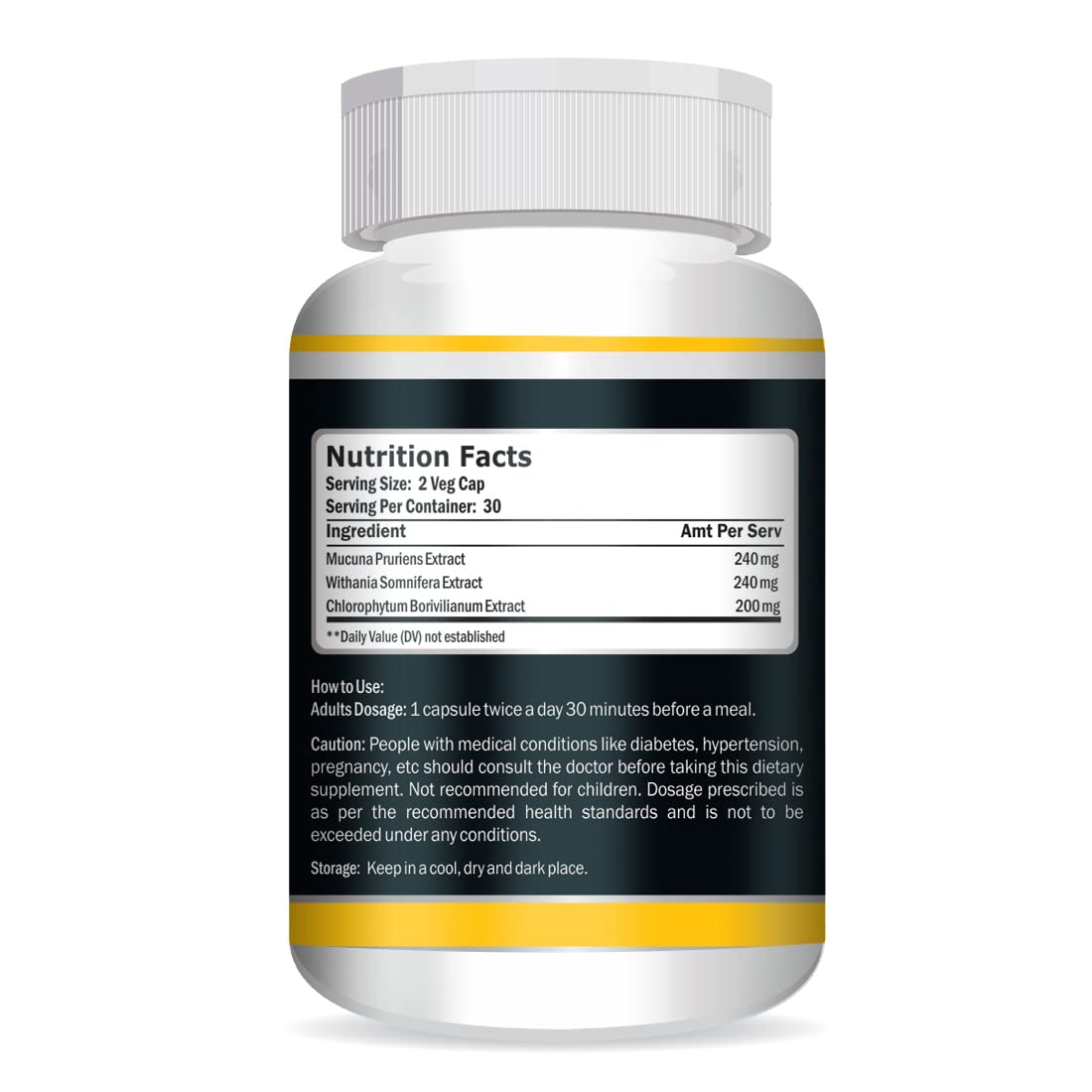 Supplement bottle with nutrition facts label on a white background