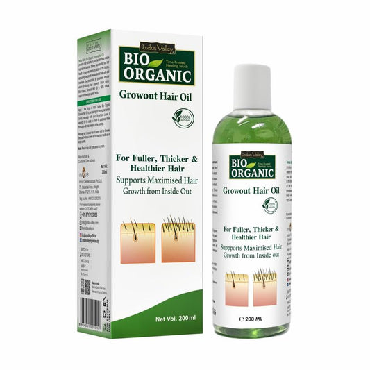 Bio Organic Growout Hair Oil packaging on a white background