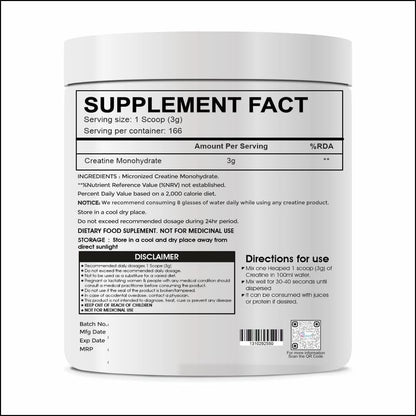 Supplement container with label detailing ingredients and usage instructions.