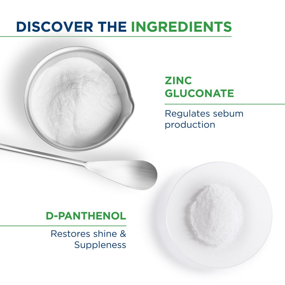 Zinc gluconate and D-pantenol with text on a white background