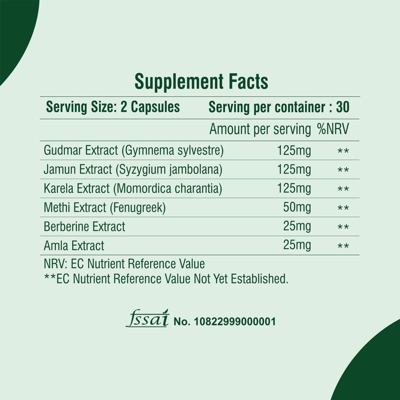 Supplement facts label with various extracts and their amounts on a light green background.