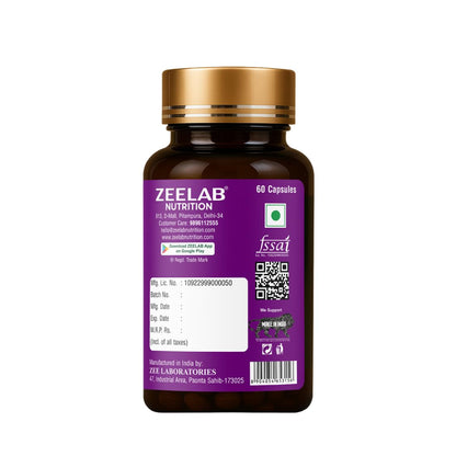 Zeelab Nutrition supplement bottle with purple label and gold cap on a white background