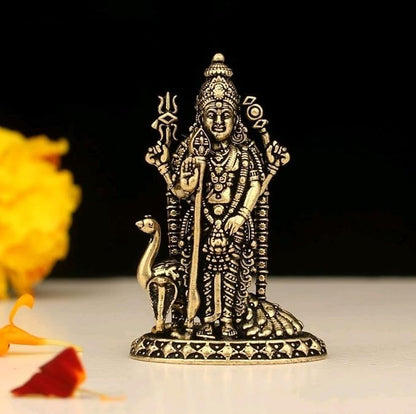 Brass 2" Lord Murugan Statue | Handcrafted Standing Kartikeya Murti Hindu God Idol Figurine Perfect for Decoration Puja & Gifting Purpose Sculpture (Weight- 40gm)