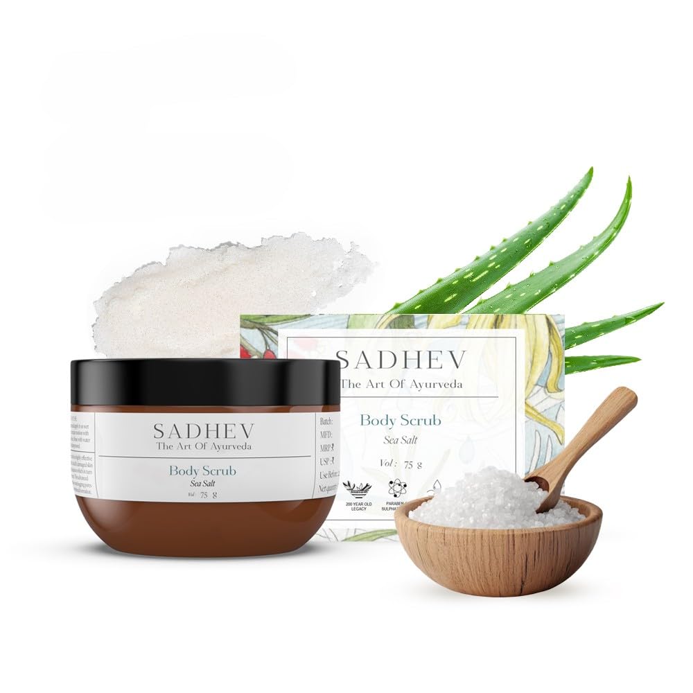 Sadhev Ayurvedic Sea Salt Body Scrub | Exfoliates, Detoxifies & Revitalizes | Enriched with Coconut Oil & Aloe Vera | For Smooth, Radiant Skin | All Skin Types (75g)