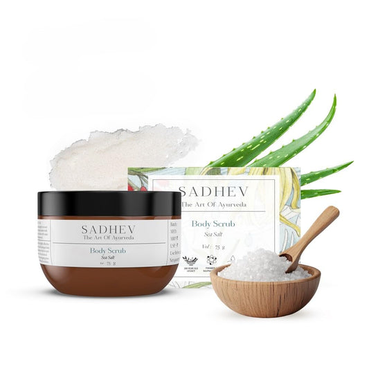 Sadhev Ayurvedic Sea Salt Body Scrub | Exfoliates, Detoxifies & Revitalizes | Enriched with Coconut Oil & Aloe Vera | For Smooth, Radiant Skin | All Skin Types (75g)