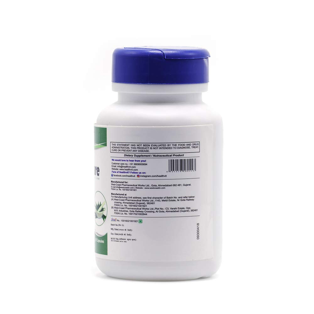 White supplement bottle with a blue cap on a white background