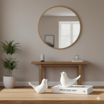 Ceramic Bird Figurines Set of 2 (3.5 Inch) | Decorative Bird Showpiece for Home Decor | Tabletop Bird Statue for Living Room, Bedroom, Office, Shelf & Bookshelf | Snowy Symphony, White