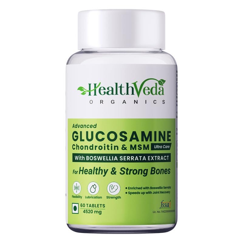 Zephivo HEALTH VEDA ORGANICS PRIVATE LIMITED Plant Based Glucosamine Chondroitin & MSM I 60 Veg Tablets I Supports Healthy Joint, Bone & Cartilage I Relieves Pain & Stiffness I For Both Men & Women