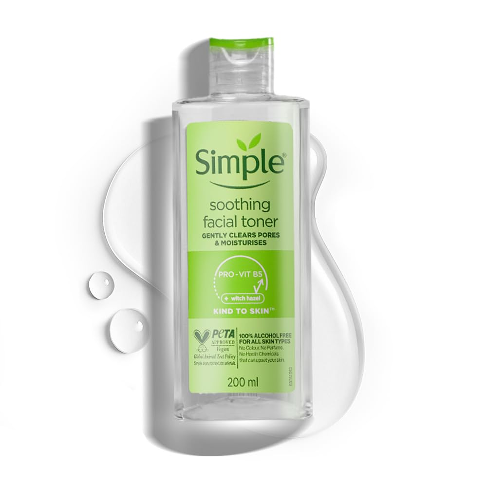 Simple soothing facial toner bottle on a white background