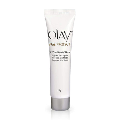 Olay Age Protect anti-aging cream tube on a white background
