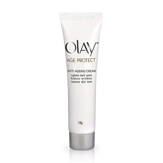 Olay Age Protect anti-aging cream tube on a white background