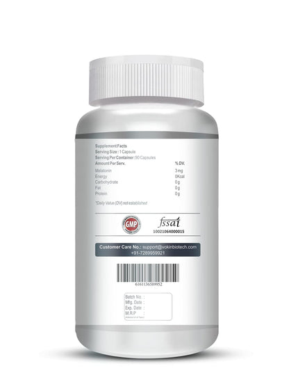Vokin Biotech Melatonin 3mg Healthy Sleep Cycle | Helps Stress & Anxiety Relief | Improve Concentration 90 Capsules