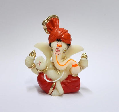 Gold Art India Ganesha Idol for Car Dashboard Red & Orange 2x2.5in