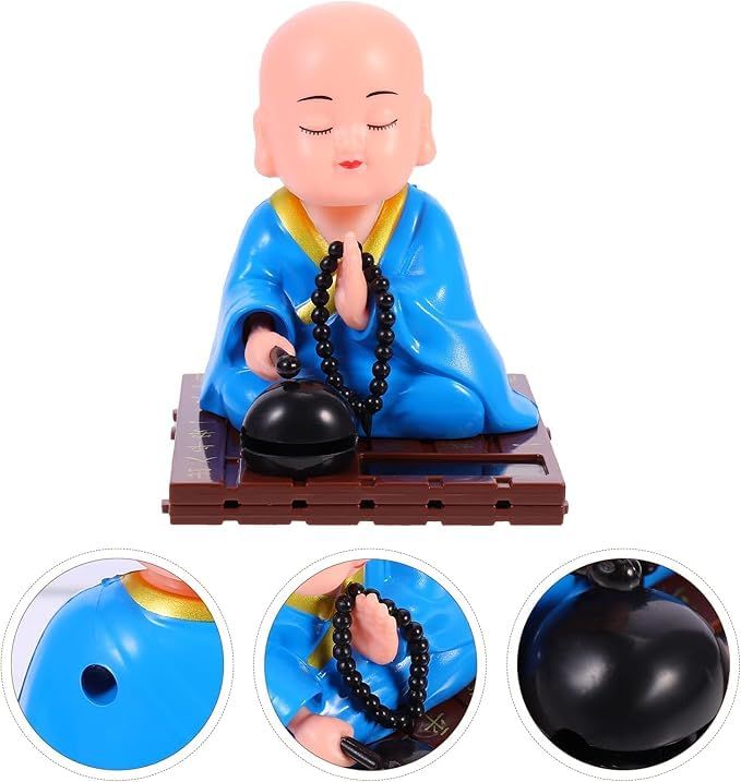 Medium Solar Powered Sitting Buddha Statue - Shaking Head Buddha Monk Statue for Car Dashboard, Home & Office Health Wealth & Prosperity, Peaceful Meditation Ornament (1Pc-Blue)