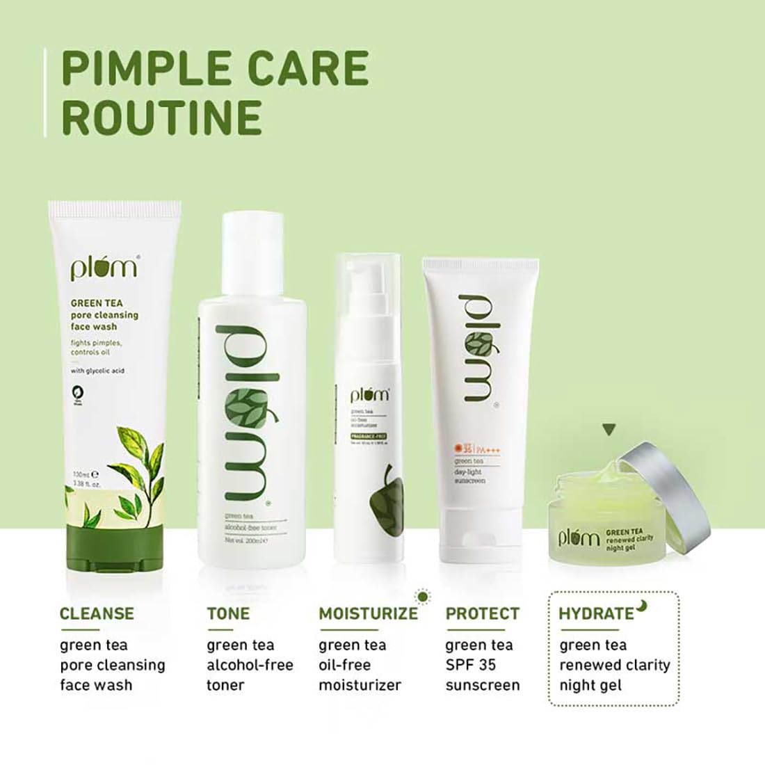 Plum Green Tea Renewed Clarity Night Gel Mini | Hydrates Skin & Fights Acne | Lightweight, Quick-Absorbing, Non-Sticky Gel Texture | Oily, Acne-Prone Skin | 100% Vegan(15ml)