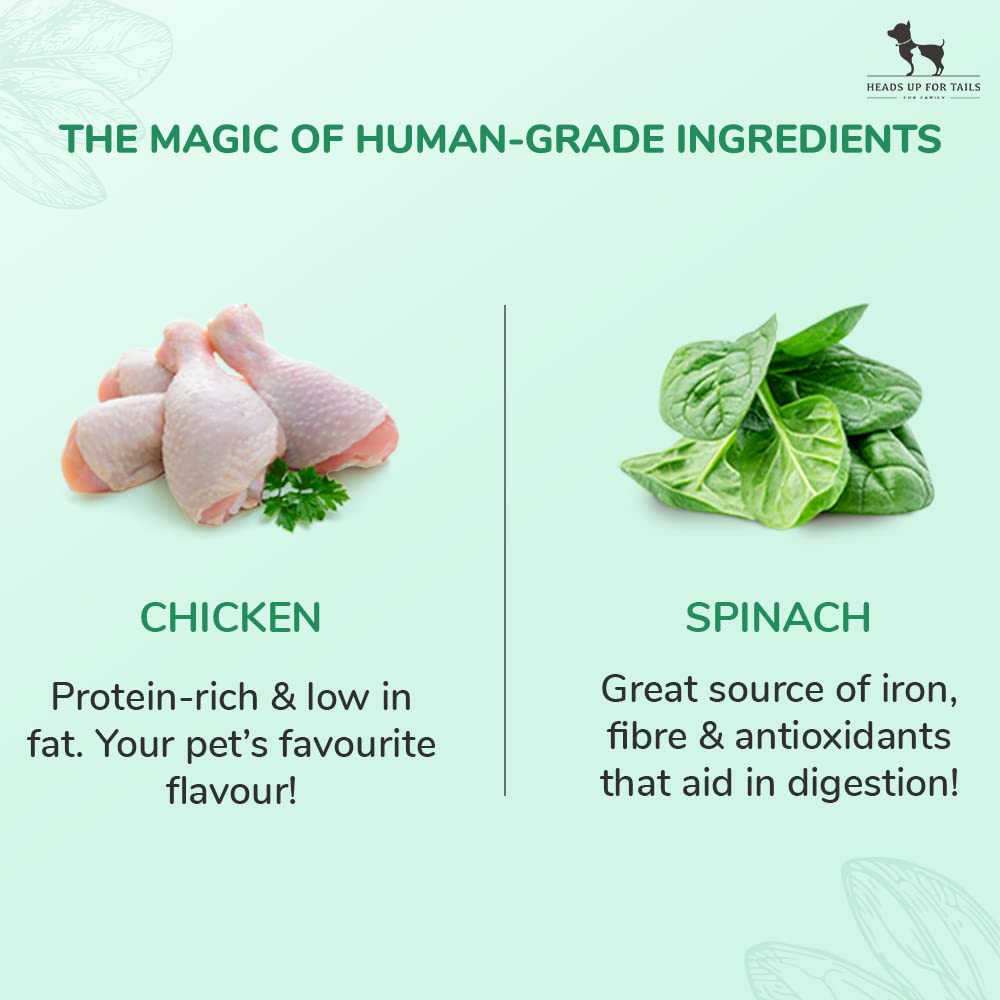 Heads Up For Tails Sara's Dog Treats (Chicken Jerky With Spinach) - 70 G, All Life Stages, Dry