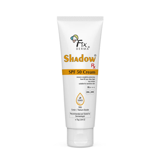 Fixderma Shadow Sunscreen SPF 50 Cream For Sensitive Skin, Protects the Skin from UV Rays, Blue Light, Pollution, Premature Aging & Sunburn, Long-Lasting, Non Greasy, Sunscreen for Women & Men - 75gm