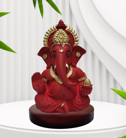 Handcrafted Poly Resin Ganesha Statue with Base - Perfect for Car Dashboard, Office Desk, Shelves, and Home Decor - Ideal Housewarming Gift! (MaroonRed)