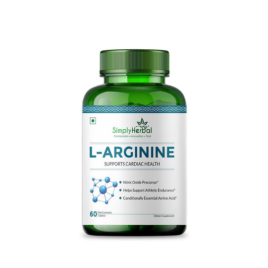 Simply Herbal L-Arginine Supplement 500 mg Pre- Post Workout For Men Women, Support Bone Muscle Building Amino Acid, Strength, Performance & Energy, Recovery, Immune System- 60 tablet