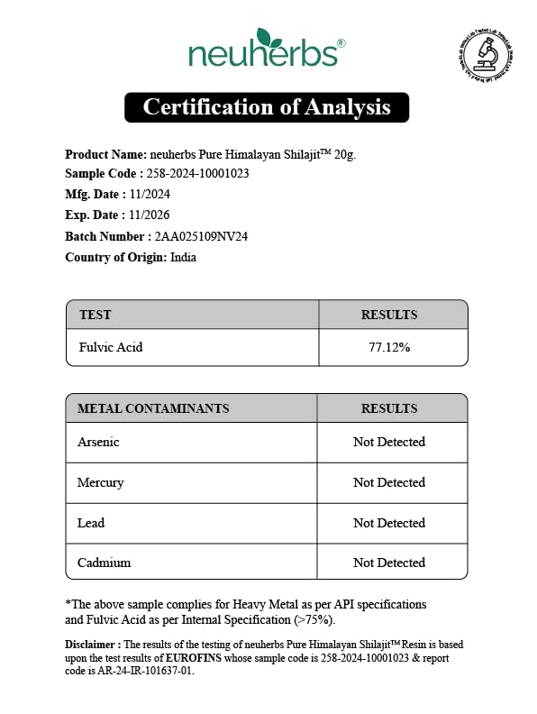 Neuherbs Shilajit - 20g | Pure Himalayan Shilajeet Supplement For Men & Women With 75% Fulvic Acid | Boost Energy, Stamina & Strength | Lab Tested For Heavy Metal