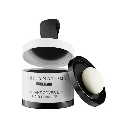 Bare Anatomy Instant Cover-Up Hair Powder with a black and white design on a white background