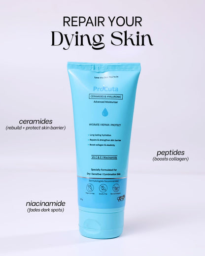 Ceramide & Peptide Face Moisturizer 100g | 48-Hour Hydration & Skin Barrier Repair Cream | Hyaluronic Acid, Niacinamide, Vitamin C, Vitamin E & Squalane | Non-Greasy Face Moisturizer for Normal to Dry Skin