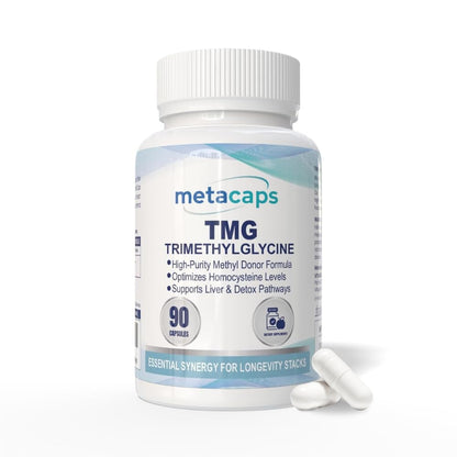 MetaCaps Pure Trimethylglycine (TMG) 500mg – 90 Veg Capsules | Premium Betaine Anhydrous | Vital Methyl Donor for Homocysteine Balance & Heart Health | Supports Liver Function & Cellular Energy | Non-GMO & Vegan