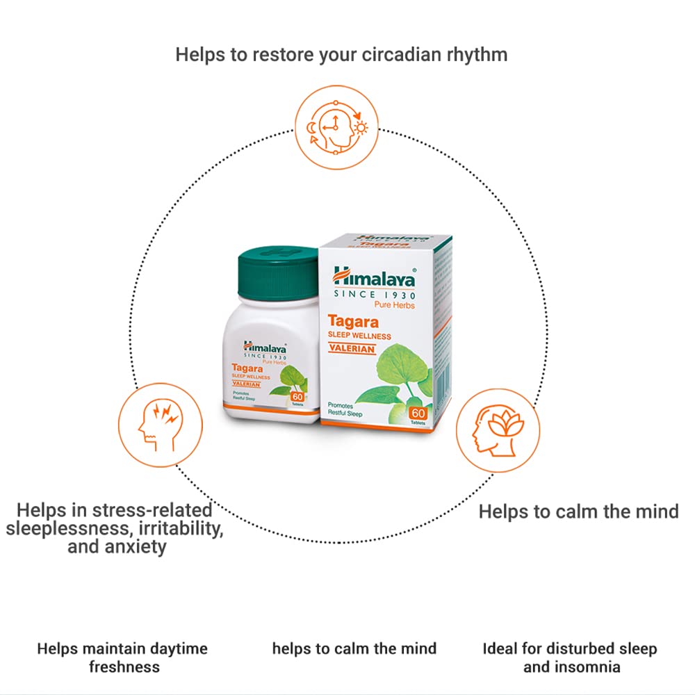 Himalaya Tagara Valerian supplement packaging with product description on a white background