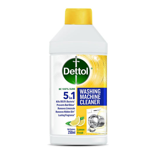 Dettol 5 in 1 Washing Machine Cleaner & Descaling Liquid for top load and front load| Lemon 250ml | Removes Limescale, Dirt and Bad odour | Kills 99.9%* Bacteria