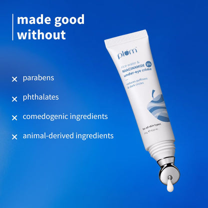 Plum Rice Water & Niacinamide 3% Under-Eye Crème 15g | With Peptides Ceramides & Caffeine
