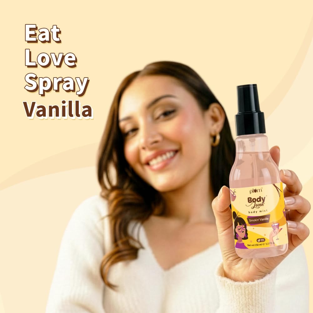 Plum BodyLovin' Smokin' Vanilla Body Mist | Long Lasting Spicy Fragrance for Women & Men With Honeysuckle, Musk | High on Fun | Travel-Friendly Perfume Spray 150 ml