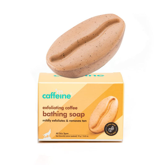Caffeine exfoliating coffee bathing soap with packaging on a white background