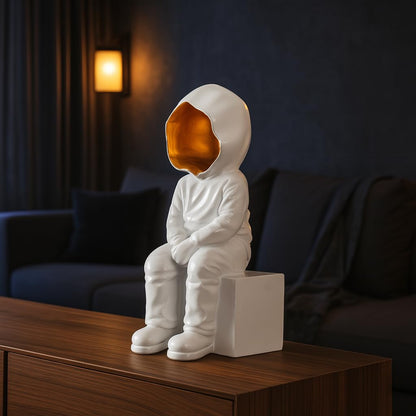 Xtore Modern Abstract White and Gold Figurine | Resin Home Decor Accent | Unique Art Piece for Living Room, Office, or Gallery | Contemporary and Thought - Provoking Design