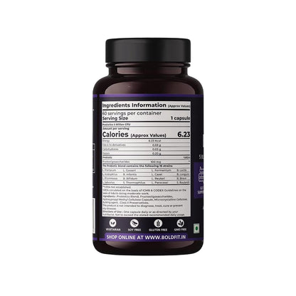 Boldfit Probiotics 5 Billion CFU with 16 Strains and Prebiotics for Gut Cleanse Detox Digestive Health Bloating Relief Constipation Probiotic Supplement for Men and Women Supports Immunity Booster - 60 Veg Capsules