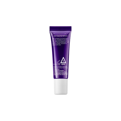 Purple skincare tube with text on a white background