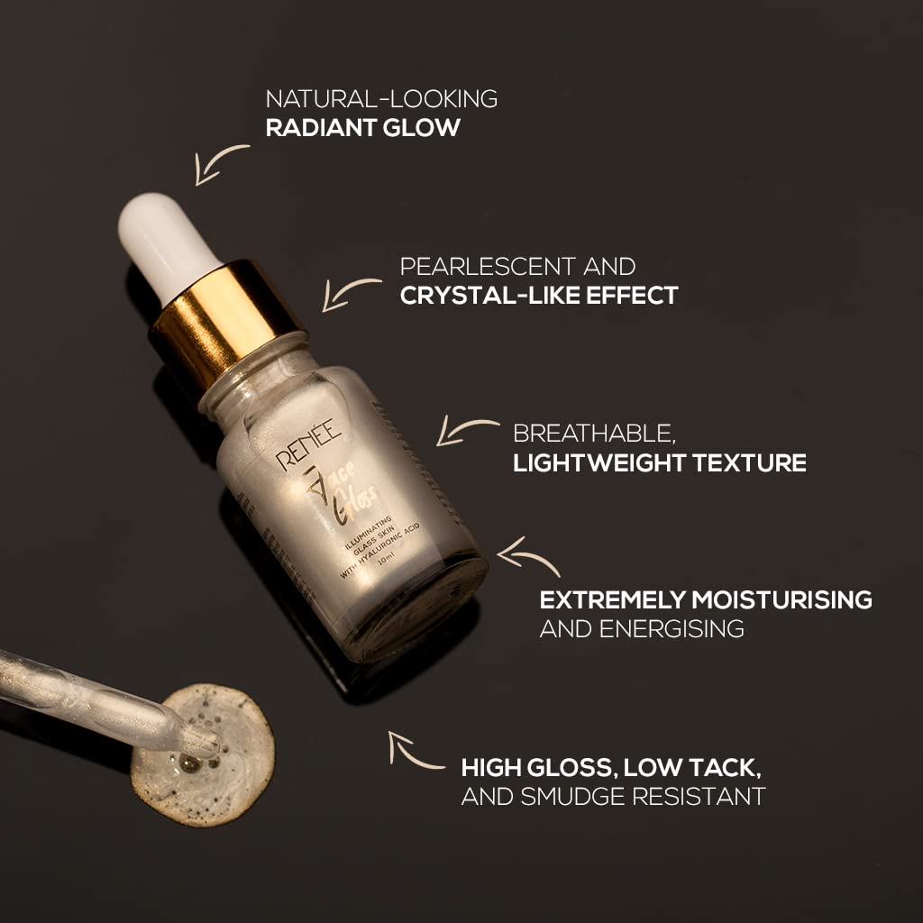 RENEE Face Gloss Highlighting Strobe Serum, Hyaluronic Acid Hydration & Illumination, Paraben-Free, Vegan, Lightweight, Non-Greasy Hydrating Serum for Radiant, Dewy Skin