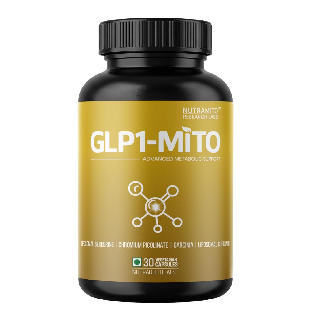 GLP1-MITO | 5-in-1 Weight Management Supplement | Liposomal Berberine, Chromium Picolinate, Garcinia Cambogia & Liposomal Curcumin with Piperine | 30 Veg Caps GLP-1 Supplement